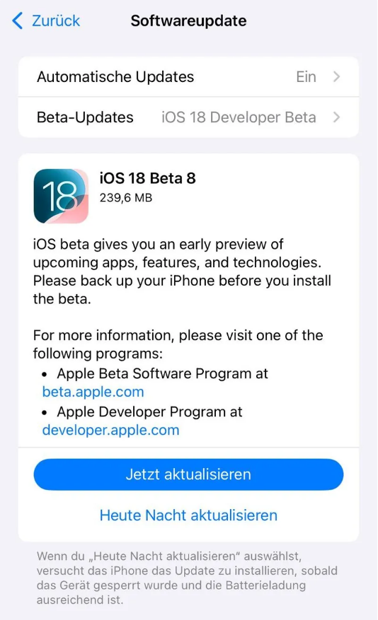 袁州苹果手机维修分享苹果 iOS / iPadOS 18 开发者预览版 Beta 8 发布 